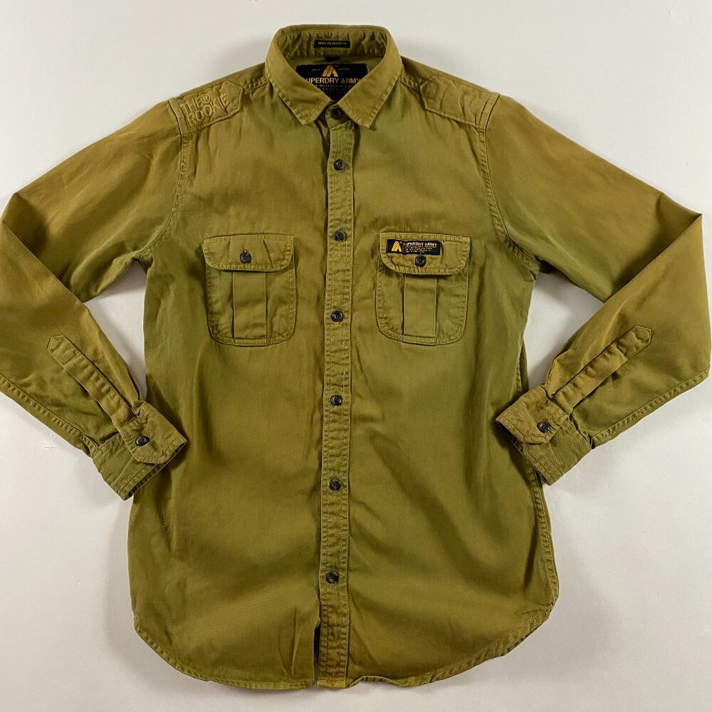 Superdry Shirt Men's Medium Military Issue Fit Army The Rookie Olive Green